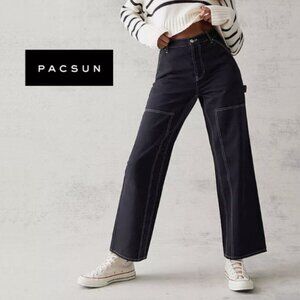 PacSun Black Baggy Cropped Skater Pants Wide Leg High Rise Black Womens 30